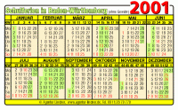 Kalenderkarte / Taschenkalender mit Schulferien 2001 Baden-Wuerttemberg