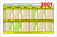 Kalenderkarte / Taschenkalender mit Schulferien 2001 Schleswig-Holstein