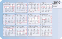 Kalenderkarte / Taschenkalender mit Schulferien 2010 Bremen