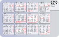 Kalenderkarte / Taschenkalender mit Schulferien 2010 Thüringen